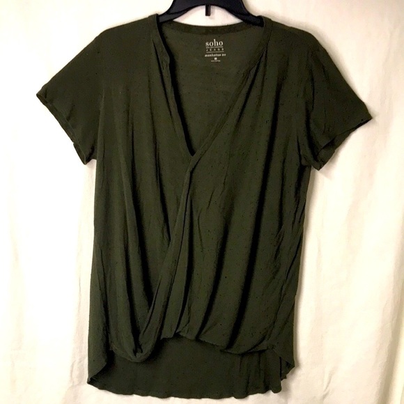 SOHO Jeans Women’s Manhattan Tee L Army Green Wrap Front Drapes Single Closure - Picture 1 of 13